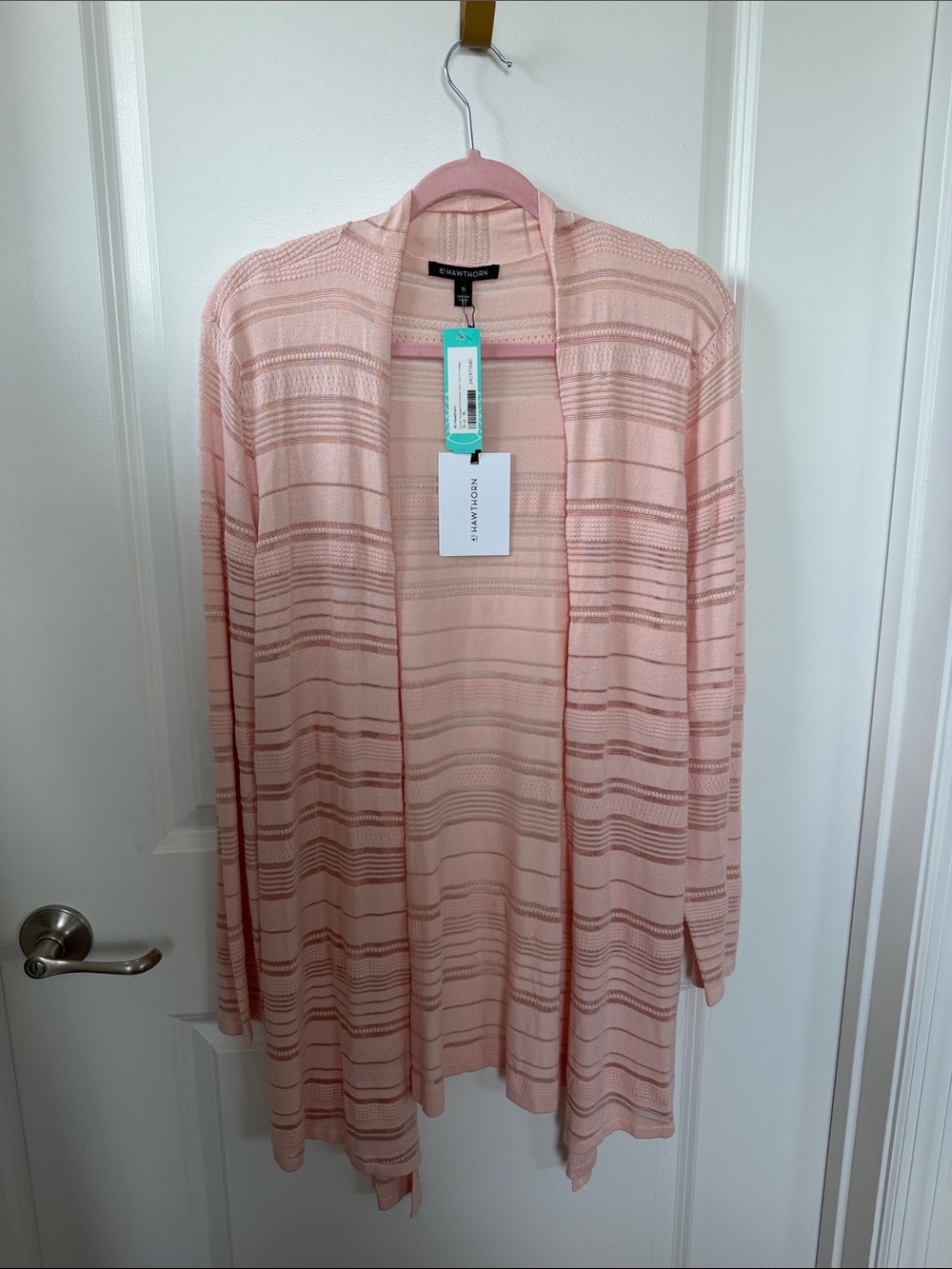 41 Hawthorn Blush Pink Open-Front Lightweight Striped Cardigan